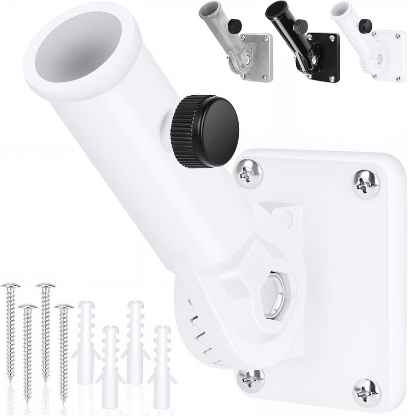 HPGOED Flag Pole Holder, Outside House Flag Pole Bracket, Heavy Duty Metal Flag Mount, Aluminum Alloy Mounting Brackets, Outdoor Adjustable Flag Holder- Strong Rust Free, Multi-Position 1 inch White - Image 1